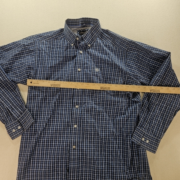 Ariat Pro Series Western Shirt Medium Blue Plaid Button Down - Picture 4 of 7